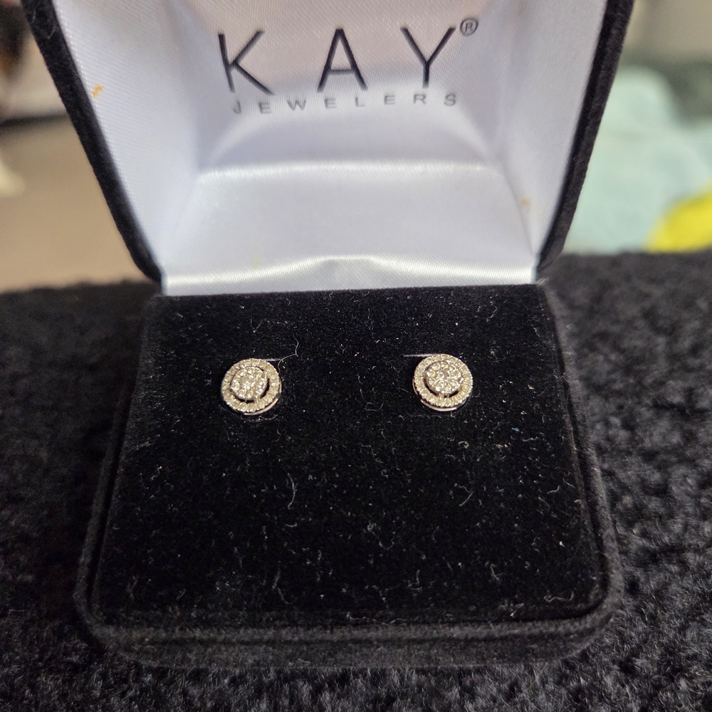 Kay Jewelers White Gold Diamond Halo Stud Earrings